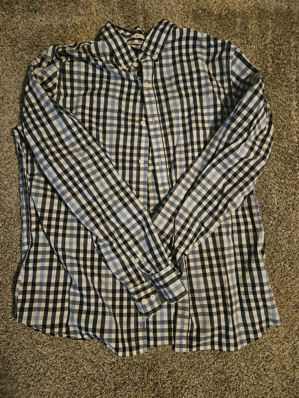 Men's Blue and White Check Button-Up Shirt XL Tall Slim